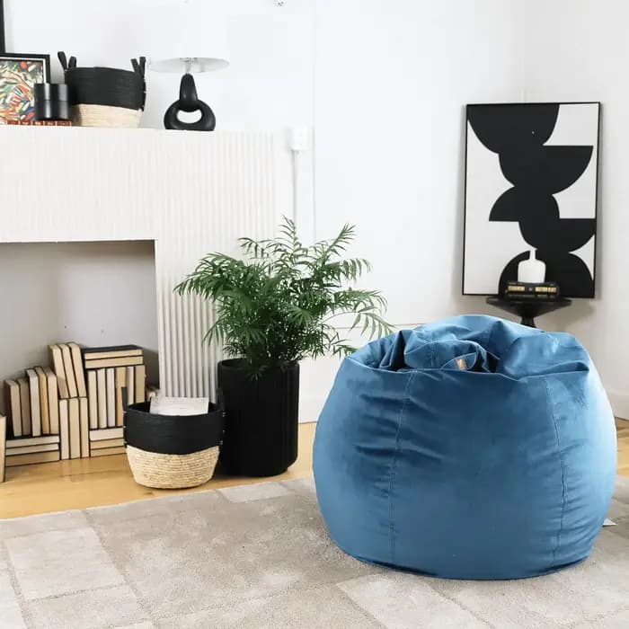 Fauteuil pouf en forme de larme ultra doux, double couture, facile à nettoyer, en velours bleu, remb