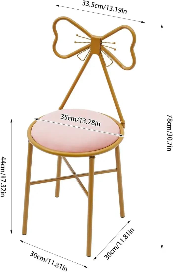 Tabouret de courtoisie avec nœud papillon, chaise de courtoisie rose, coussin en velours, cadre en m