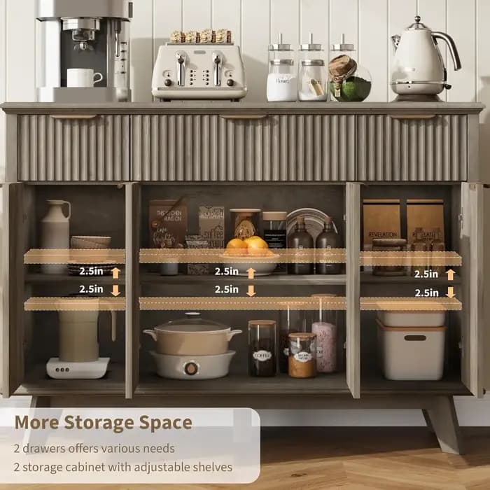 Buffet latéral cannelé QUW avec station de charge, armoire de rangement de cuisine de 47,2 pouces av