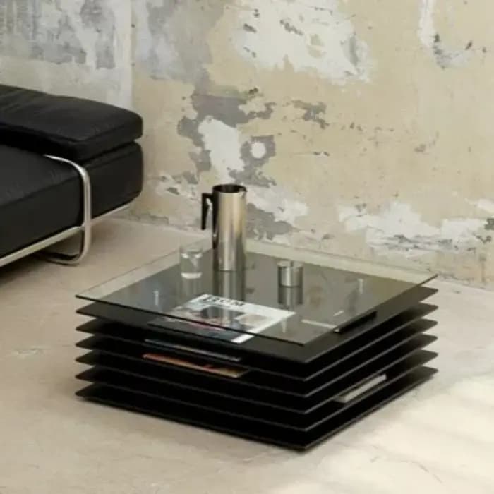 Table basse en verre noir avec rangement pour salon et hôtel