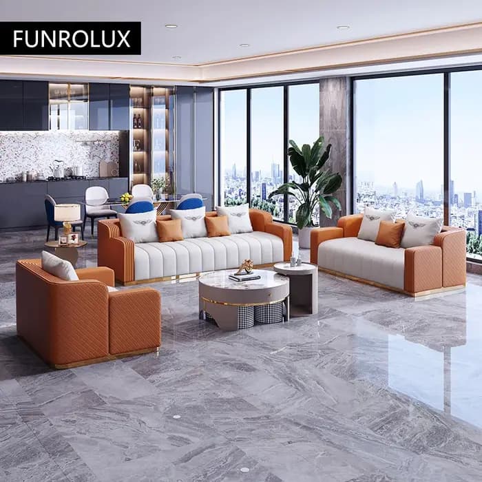 Combinaison de canapé en cuir de luxe léger, Design minimaliste moderne, meubles de salon haut de ga