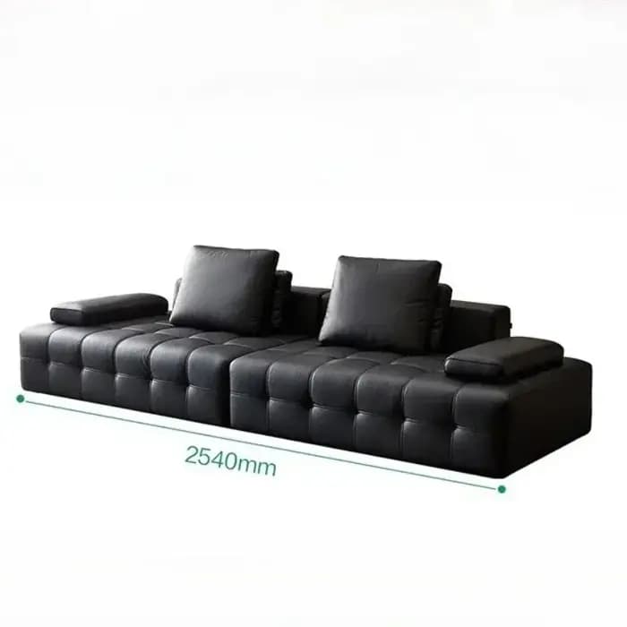 Canapé en cuir de vachette noir Lawrence, style minimaliste italien moderne, 3 places, pour salon, e