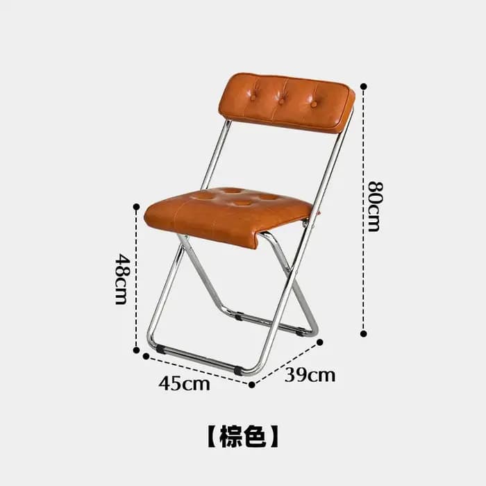 Chaise pliante nordique en cuir huilé et métal, tabouret pliant pour salon, salle à manger, café