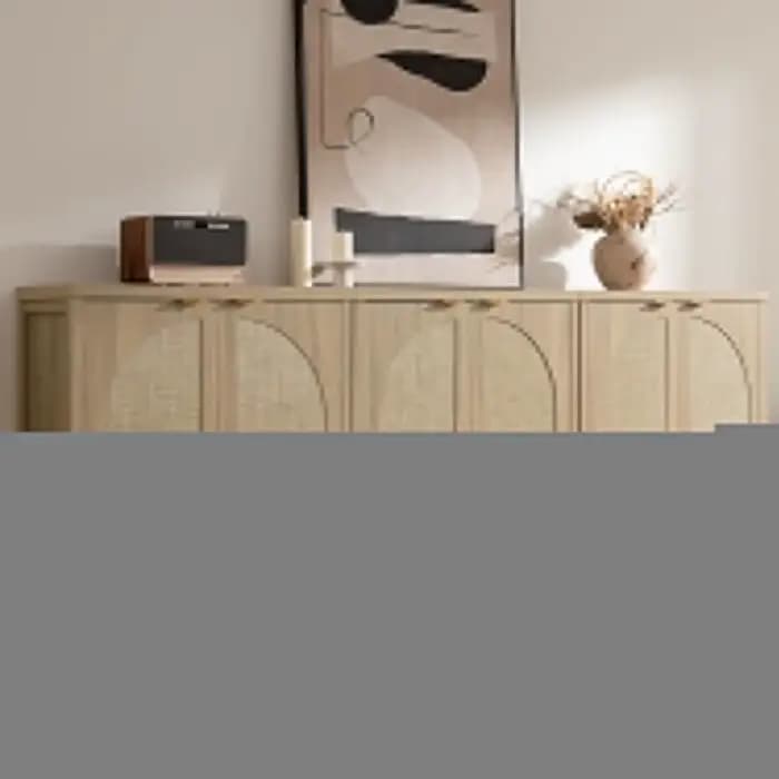 Buffet en rotin de 68 pouces de large avec rangement, lot de 2, credenza moderne du milieu du siècle