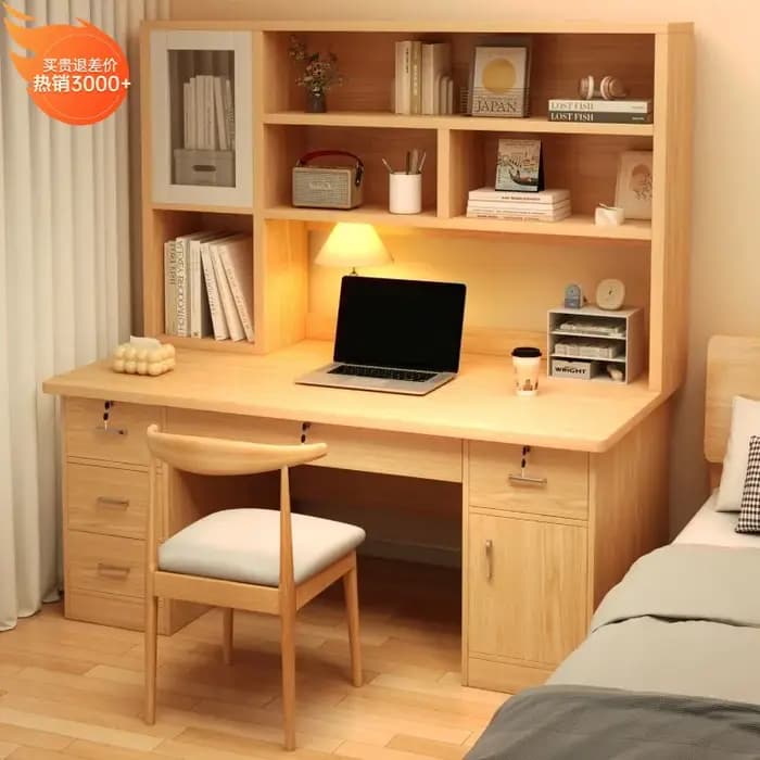 Bureau d'ordinateur, bibliothèque de bureau, Table intégrée, bureau d'écriture pour chambre à couche