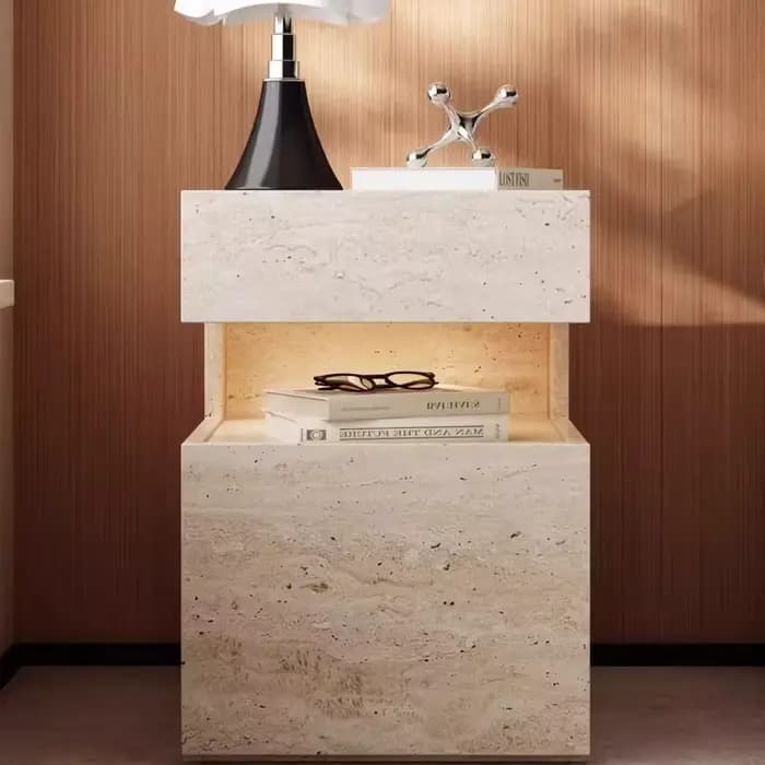 Table de chevet en bois massif avec tiroirs