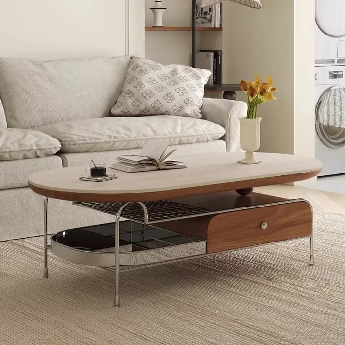 Nouvelle Table Basse Ovale 2026 avec Rangement
