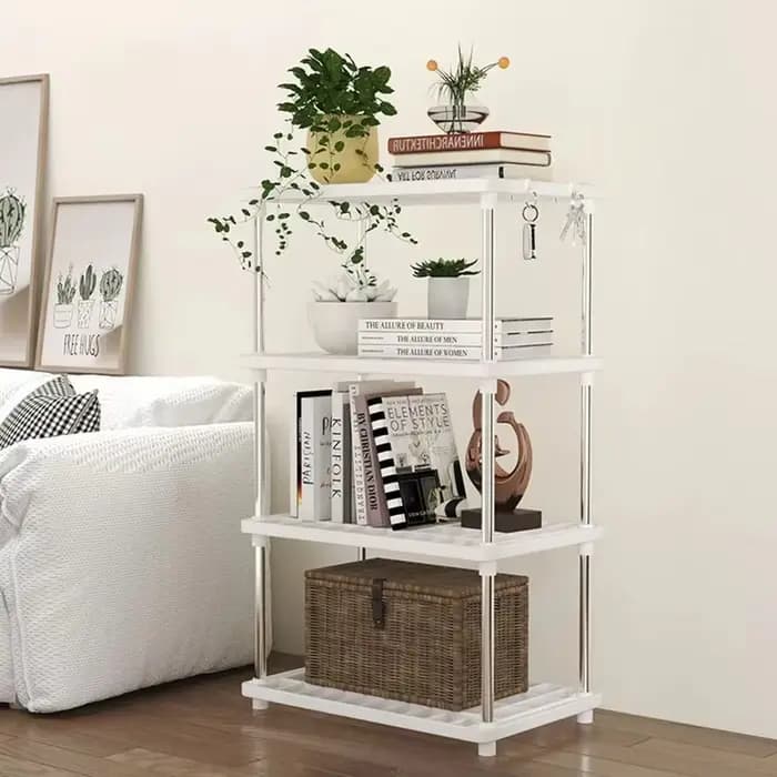 Étagère de rangement carrée à 4 niveaux, grande capacité, sur pied, pour cuisine, salle de bain, col