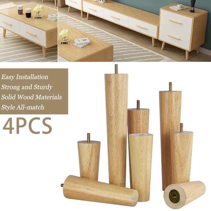 4 pièces M6/M8/M10 vis pieds de meubles en chêne styles européens conique en bois de caoutchouc pied de canapé