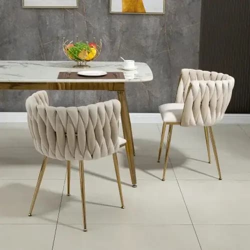 Ensemble de chaises de salle à manger en velours de luxe moderne avec pieds en métal doré, design él