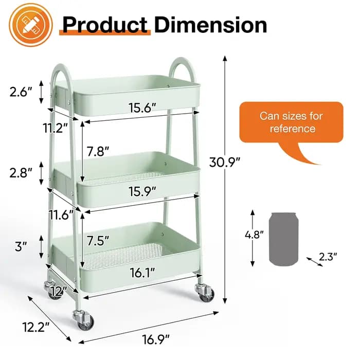 Petit chariot roulant à 3 niveaux, chariot de rangement utilitaire en métal, étagères de bureau de b