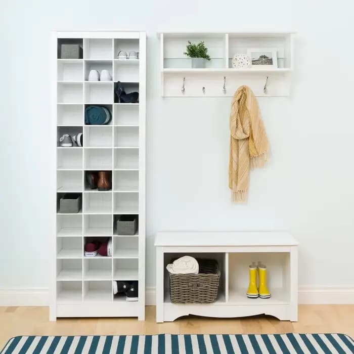 Armoire de rangement haute blanche, armoire à chaussures, meubles d'entrée avec 36 Cubbies à chaussu