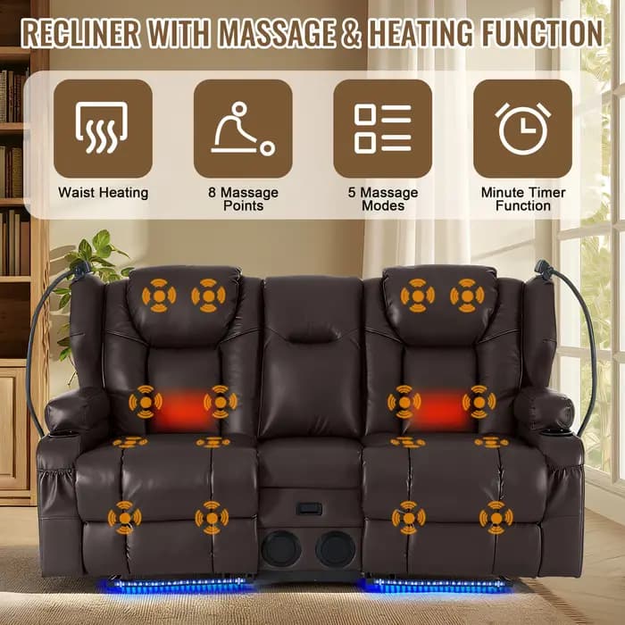 Redlife causeuse canapé inclinable électrique pour personnes âgées, Massage et chaleur, double moteu