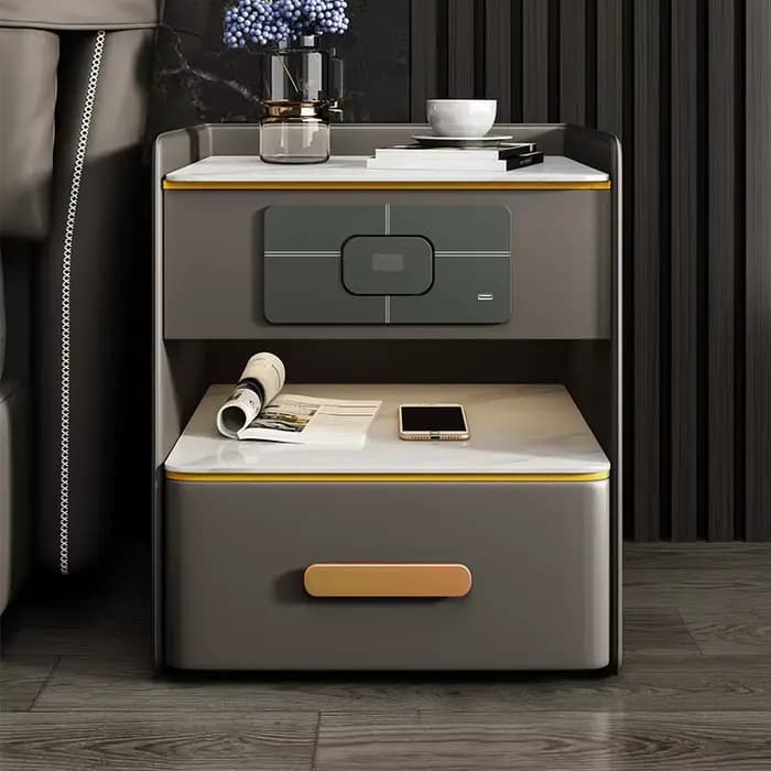 Table de chevet chic et luxueuse, table de chevet moderne en bois avec tiroirs de rangement, station de charge, décoration intérieure, meubles de chambre à coucher