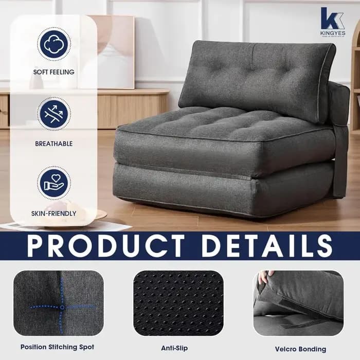 Chaise-lit pliante, chaise convertible 3 en 1 avec oreiller, chaise futon pliable pour salon, person