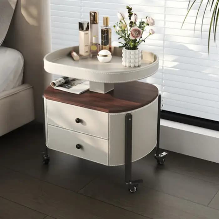 Table de chevet amovible élégante, beige et gris, avec rangement, style minimaliste, pour chambre à