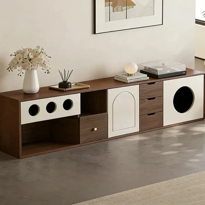 Meuble TV d'angle vintage en bois, style Mid-Century, pour salon de luxe