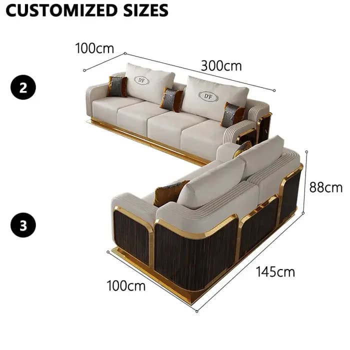 1 canapé 390cm + 1 canapé 300cm + 1 canapé 145cm + 1 table basse + 2 table d'appoint (565*65CM) + 1