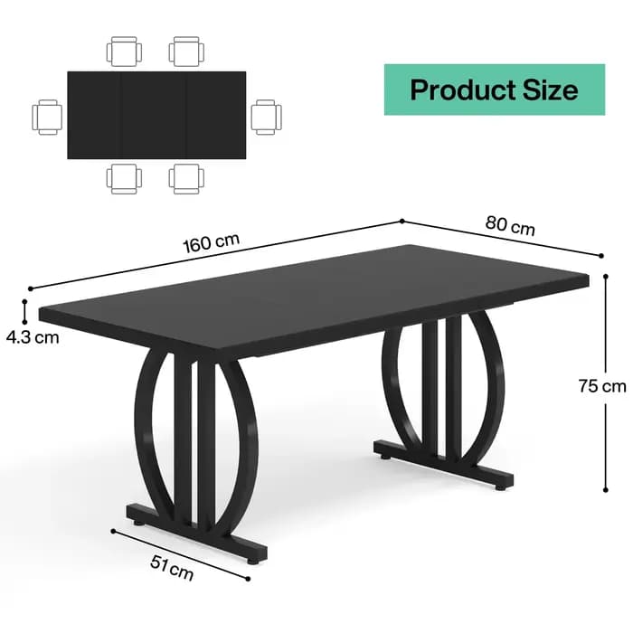 Tribesigns-Table à manger pour 4-6 personnes, grande table queen de 63 pouces avec cadre en métal ra