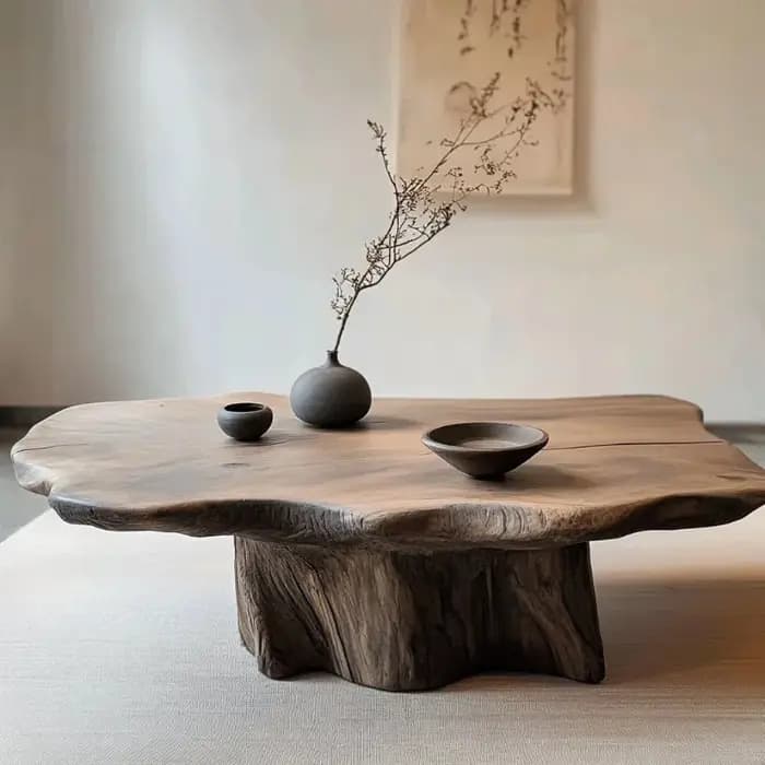 Table basse esthétique antique avec organisateur de livres