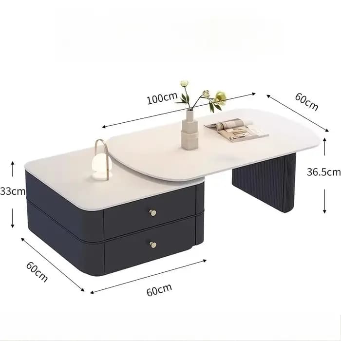 Petite Table basse réglable tiroirs Design Tables basses extensibles blanches rangement