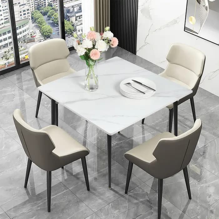 Table à manger de cuisine en ardoise du milieu du siècle, avec plateau en pierre frittée et pieds en