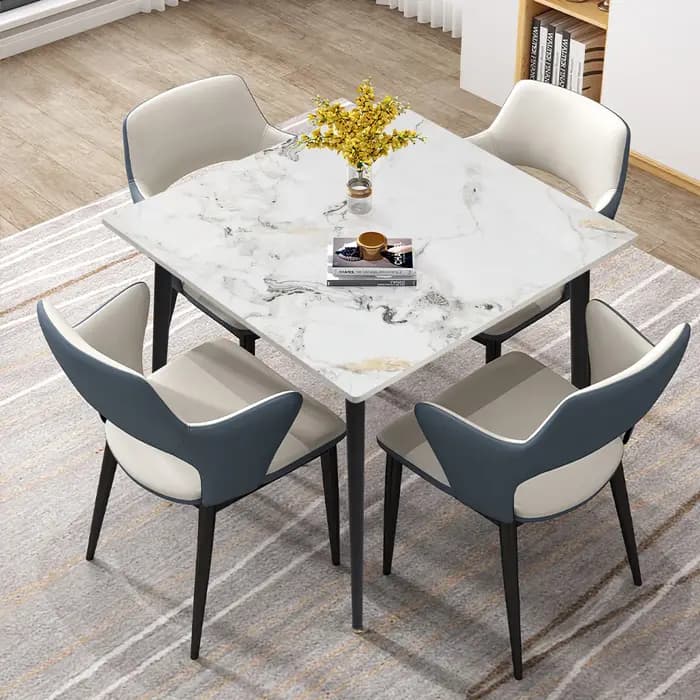 Table à manger de cuisine en ardoise du milieu du siècle, avec plateau en pierre frittée et pieds en