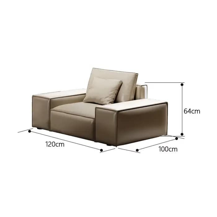 Canapé moderne rembourré en cuir véritable beige à 3 places avec oreillers