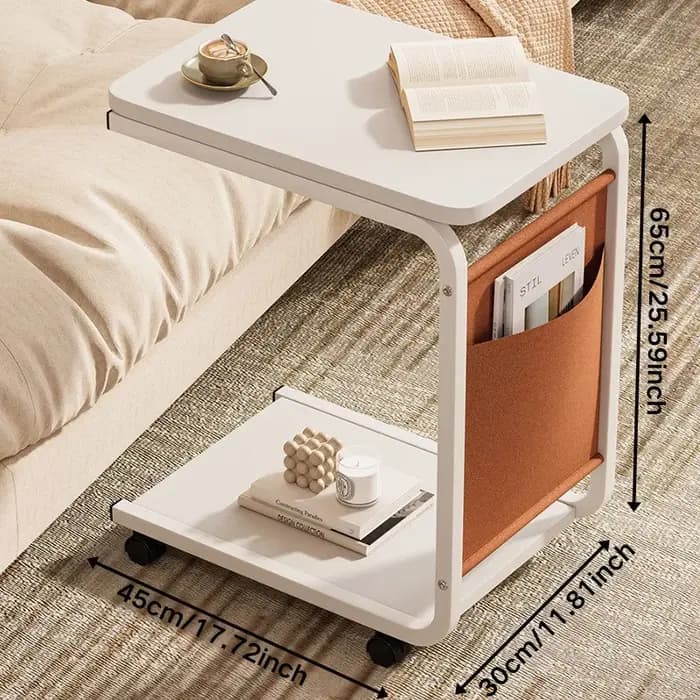 Table d'appoint en forme de C à 2 niveaux avec rangement ouvert