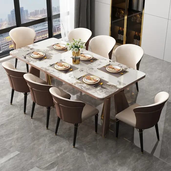 Table à manger de salon moderne de luxe italie rectangulaire étanche 8 personnes pieds