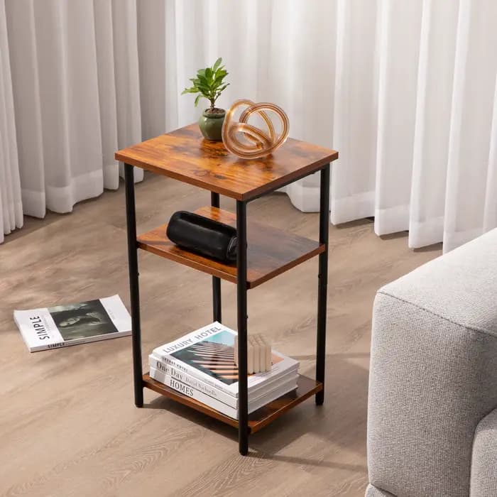 JHK Table d'appoint à 2/3 niveaux avec pieds réglables petite table de chevet cadre en acier peu enc