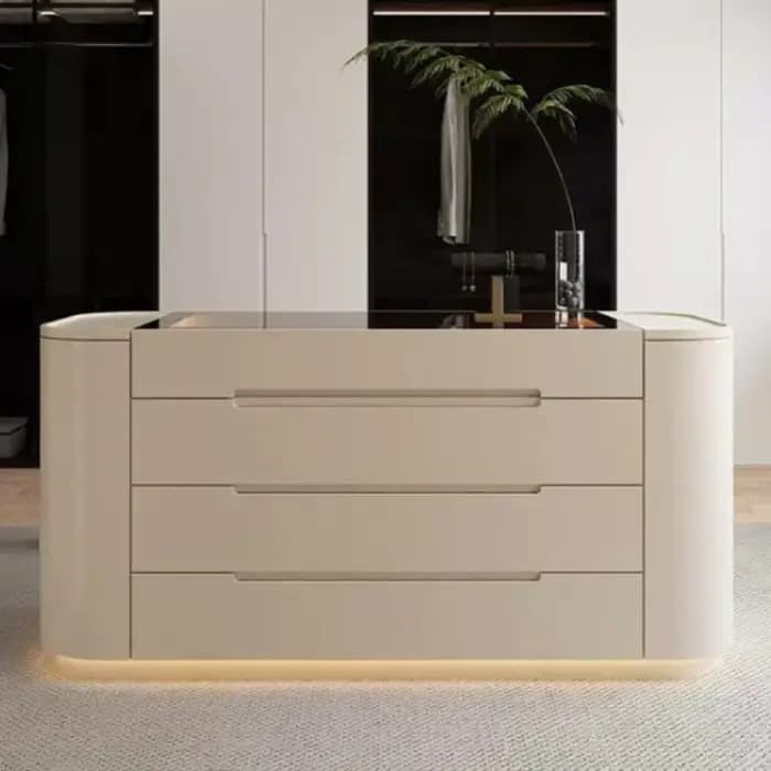 Armoire de rangement nordique avec poignées dissimulées