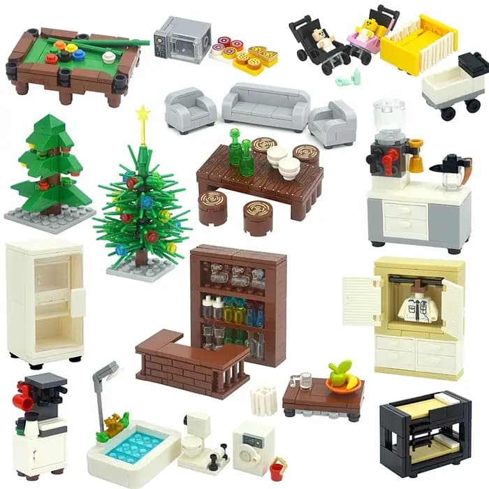 MOC – meuble créatif TV canapé brique ville