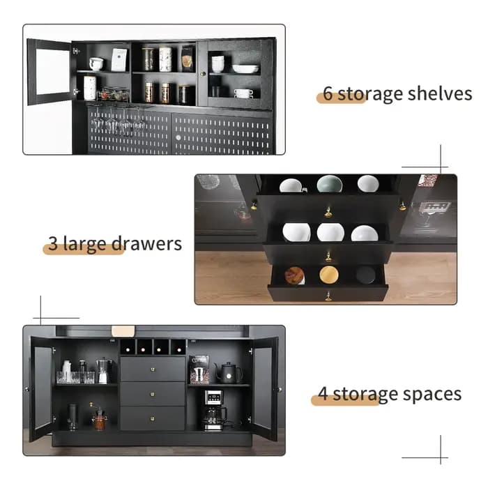 Armoire de rangement autoportante avec panneau perforé, armoire de garde-manger, armoire de rangemen