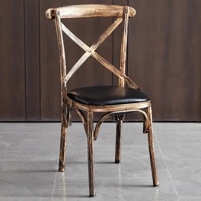 Chaise de salle à manger vintage à dossier haut en cuir, design métallique, pour événements et bars,