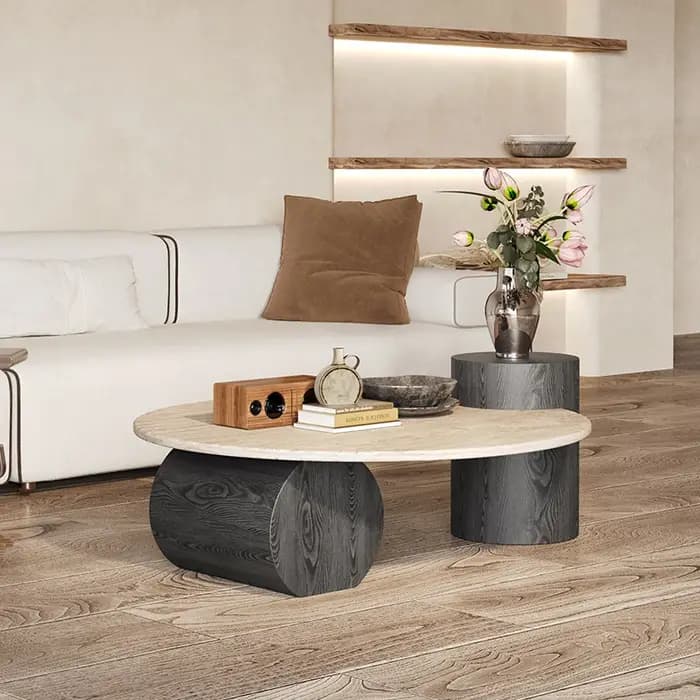 Table d'appoint italienne en pierre, style nordique, travertin naturel, Table basse Unique en bois,