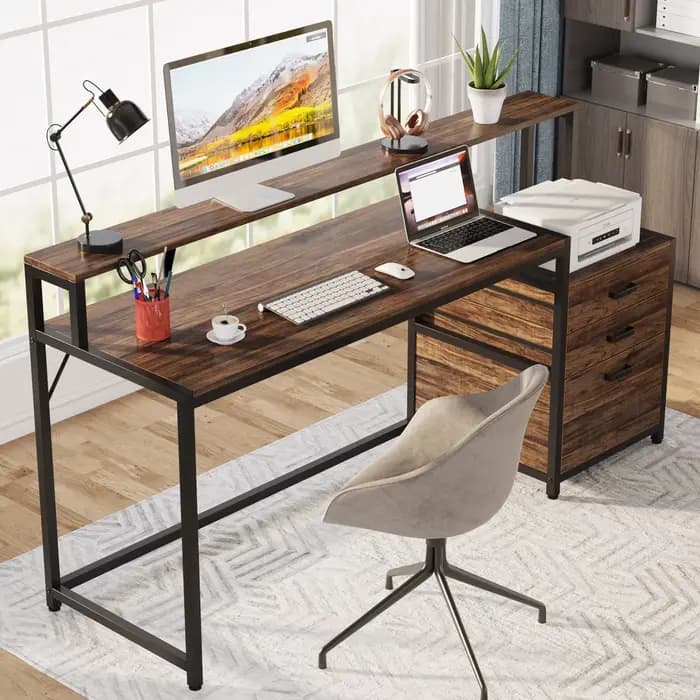 Tribesigns-Bureau d'ordinateur ergonomique avec support de moniteur, table d'ordinateur industrielle