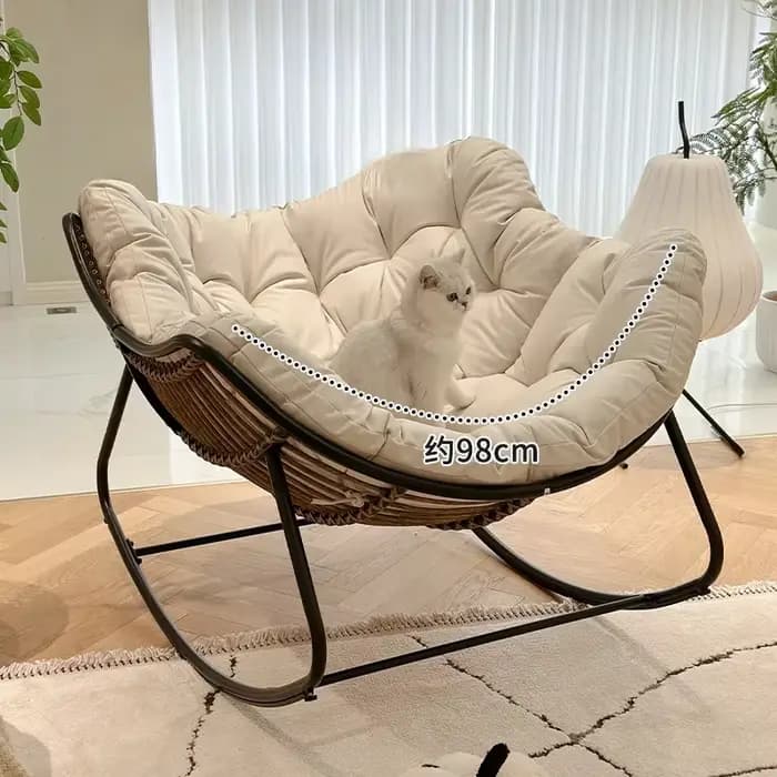 Chaise à bascule tissée en rotin PE pour adultes et enfants