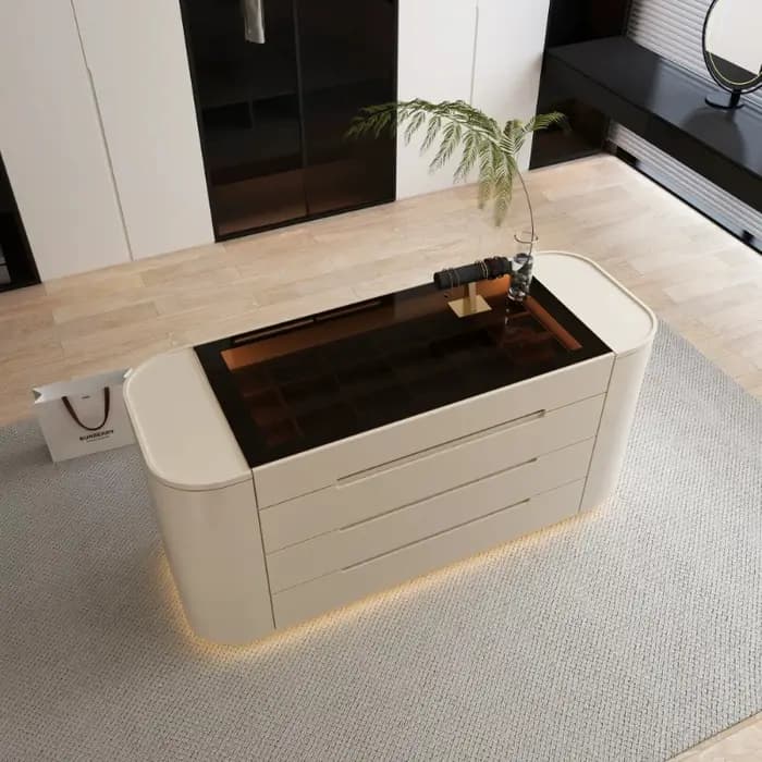 Armoire de rangement nordique avec poignées dissimulées