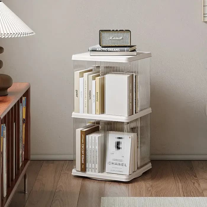 Bibliothèque rotative à 3 ou 5 niveaux, étagère de rangement transparente au sol, bibliothèque pour