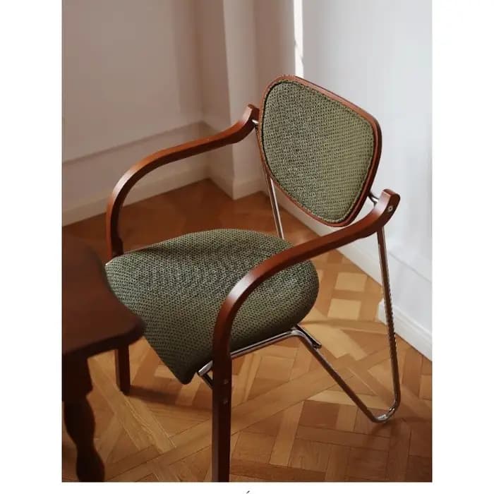 Chaise de salle à manger rétro française, fauteuil en bois massif, dossier de chaise en acier inoxyd