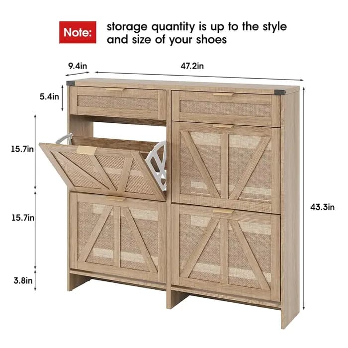 Meuble à chaussures avec 4 tiroirs basculants et 2 tiroirs, meuble de rangement à chaussures de styl