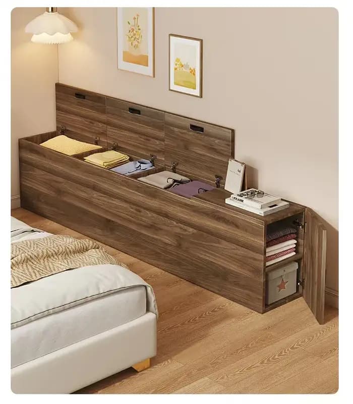 Meuble de chevet en bois massif sur mesure avec bande latérale étroite et rangement Tatami – Mobilie
