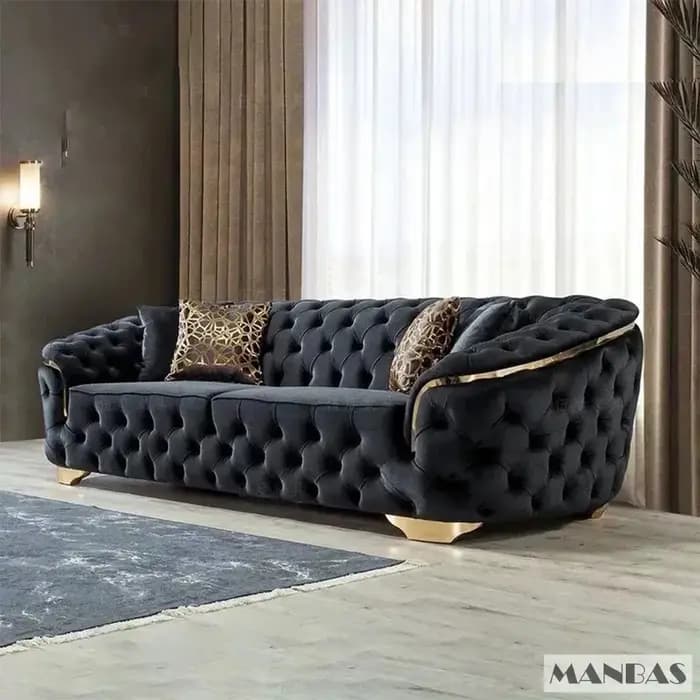 Linlamlim Canapé sectionnel Chesterfield classique avec boutons en tissu