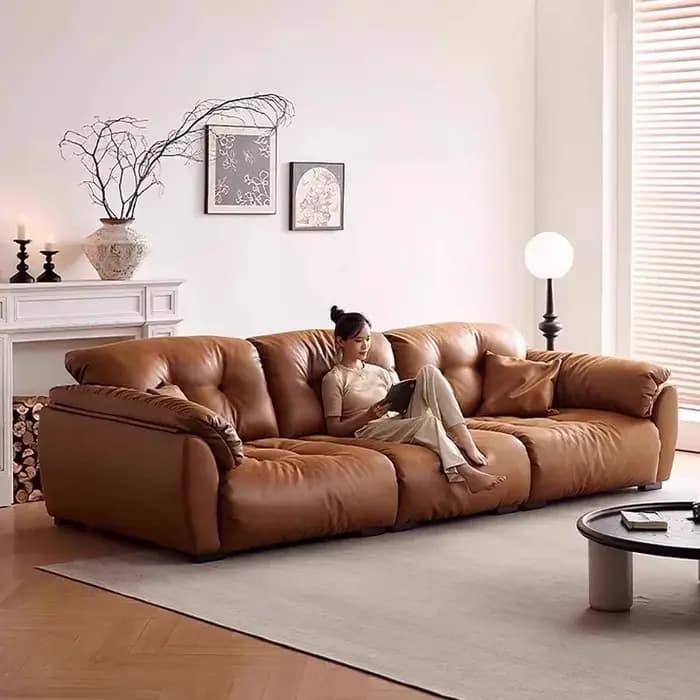 Canapé nuage de style rétro pour salon, petit appartement, en cuir, dossier amovible, style antique