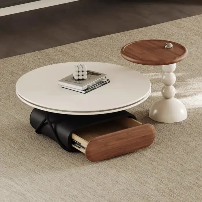 Table basse ronde De luxe coin design Cool Tables minimalistes livres Premium Mesas De Centro Para Sala meubles De maison