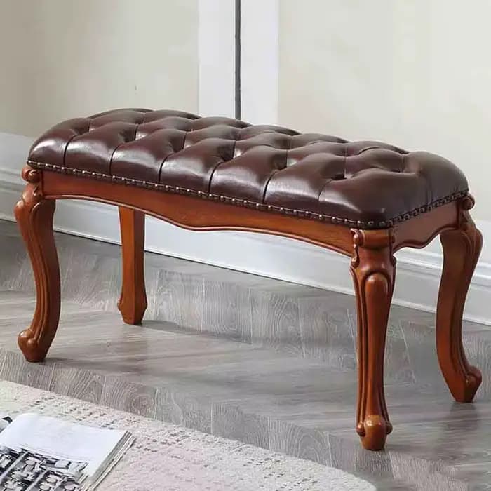 Tabouret de canapé nordique en cuir, chaise longue en bois massif, tabouret à langer, repose-pieds,