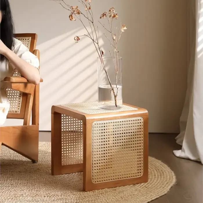 Table d'appoint en rotin et bois massif de Style Wabi-sabi, balcon japonais, fenêtre, canapé, petite