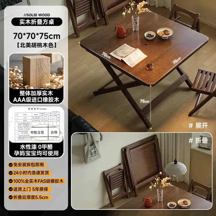 Table à manger pliable en bois massif pour petit appartement