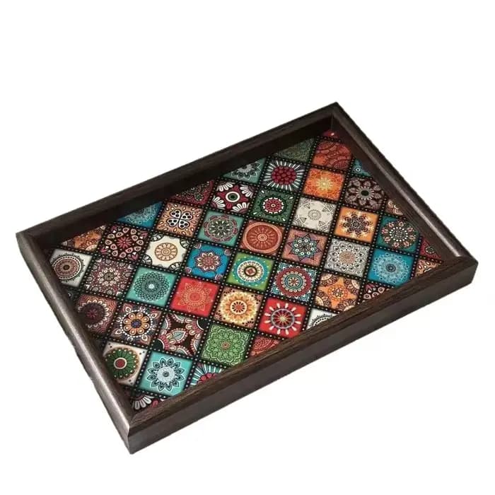 Plateau en bois durable de style bohème 30x20cm